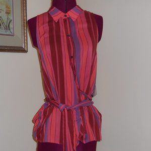 NWT Free People XS Pink Multi Striped Sleeveless Buttoned Blouse "Floral Combo"